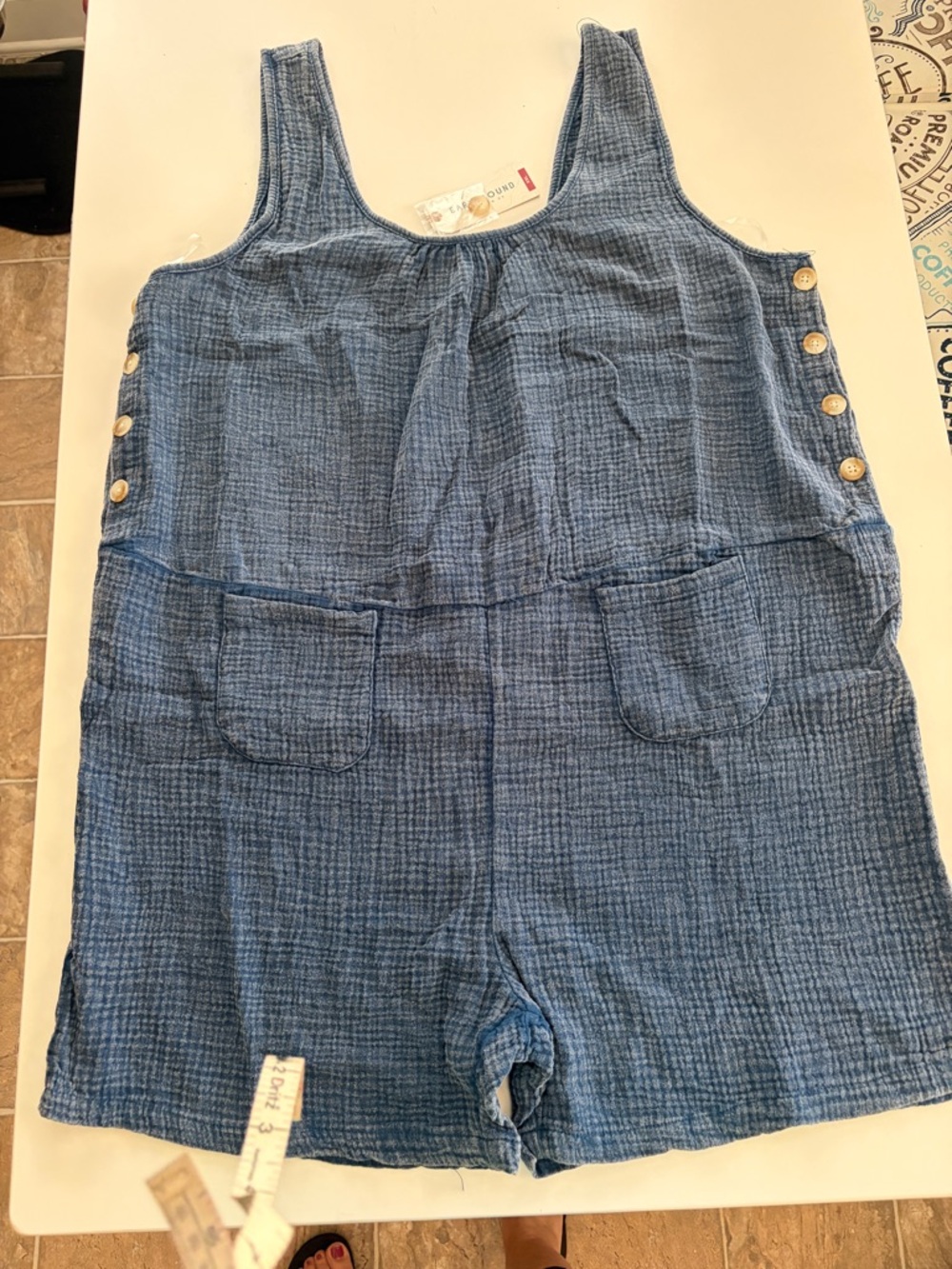 Women’s Earthbound Blue Gauze Cotton Romper with Side Buttons NWT Size XXL